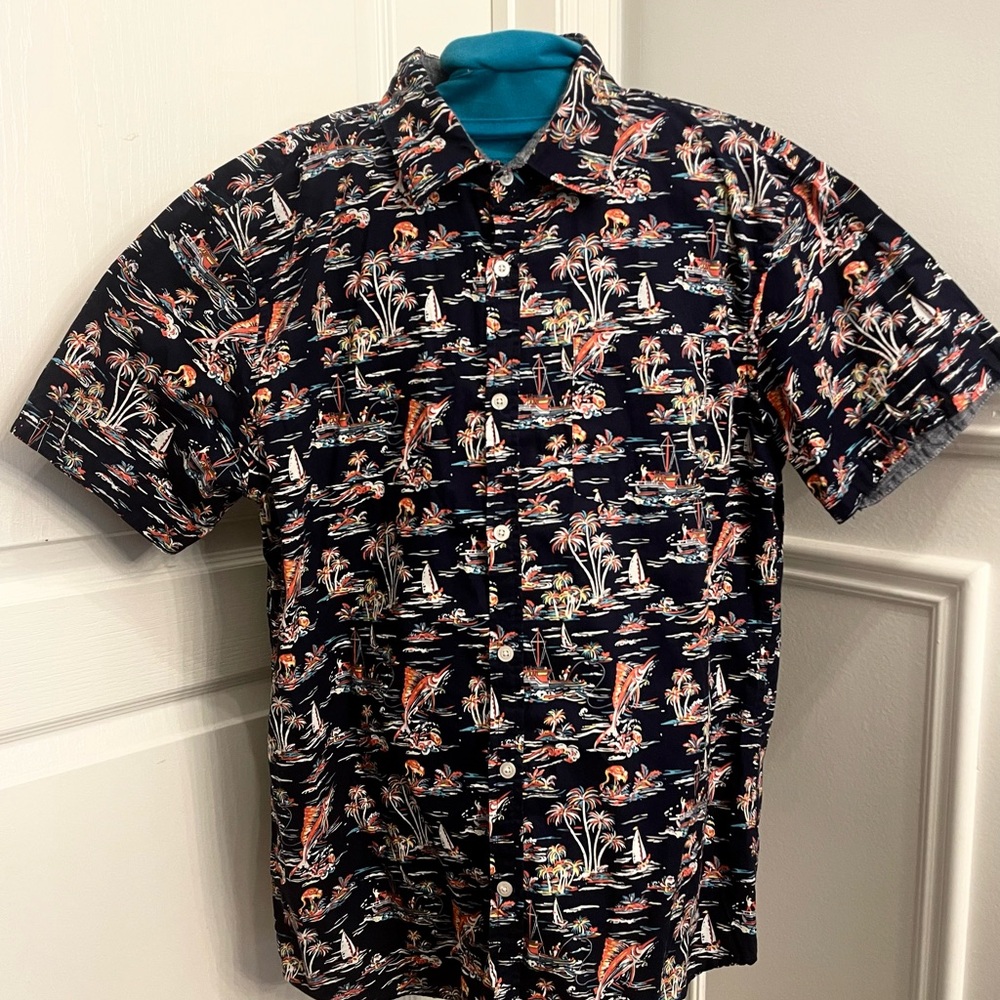 Navy Tropical Print Men's Shirt